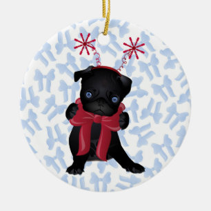 Rond En Céramique Ornement noir 1 de Chrismtas de chien de carlin