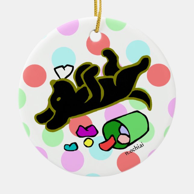 Rond En Céramique Ornement noir de point de polka de bande dessinée (Devant)