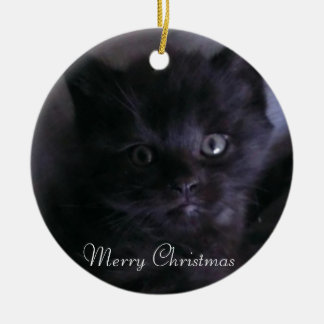 Rond En Céramique Ornement noir mignon d'arbre de Noël de chaton