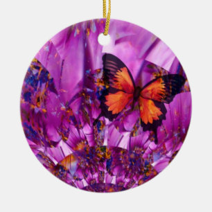 Rond En Céramique Ornement Papillon Violet Vibrant