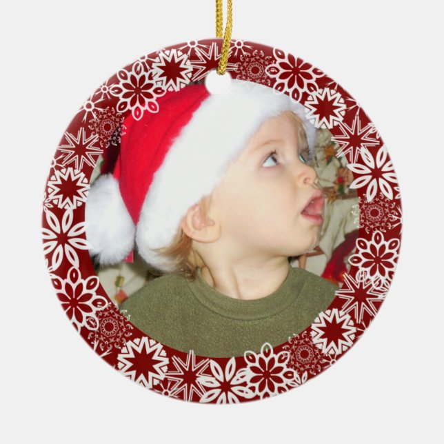 Rond En Céramique Ornement personnalisé du flocon rouge (Devant)