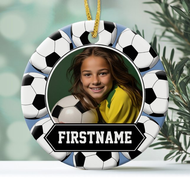 Rond En Céramique Ornement photo de football pour Joueur de l'équipe (Personalized Christmas Photo Ornament)