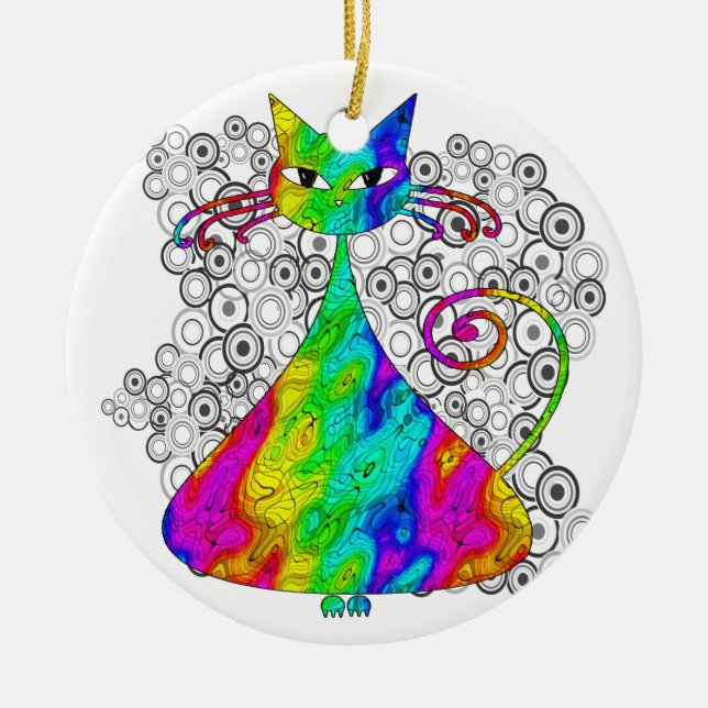 Rond En Céramique Ornement psychédélique Trippy de chat (Devant)