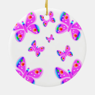 Rond En Céramique Ornement rose de Noël de papillons