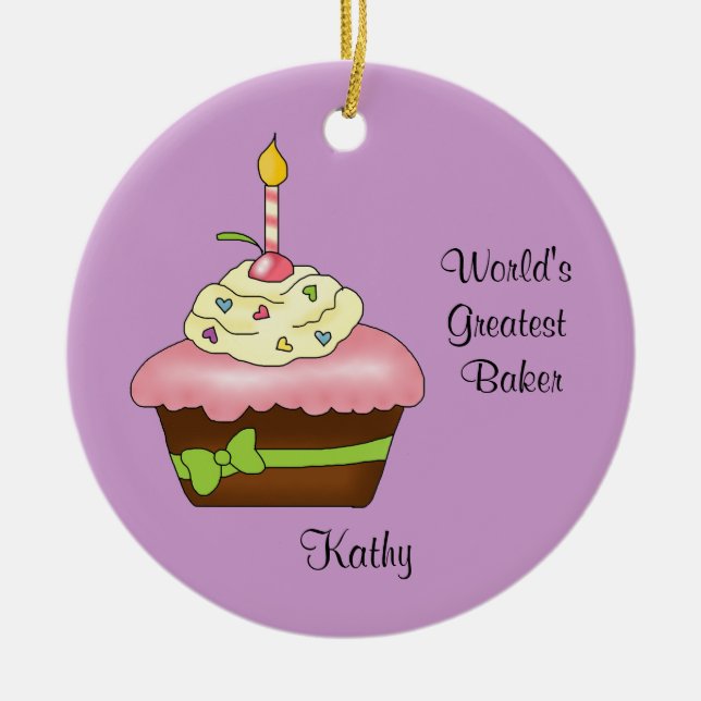 Rond En Céramique Ornement rose de Noël de petit gâteau (Devant)