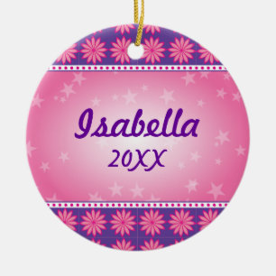 Rond En Céramique Ornement rose de photo de fille de marguerite