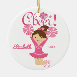 Rond En Céramique Ornement rose de pom-pom girl de brune