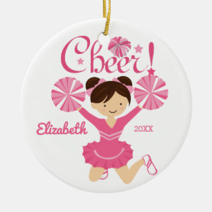 Rond En Céramique Ornement rose de pom-pom girl de cheveux foncés