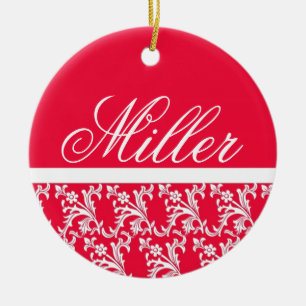 Rond En Céramique Ornement rouge de monogramme