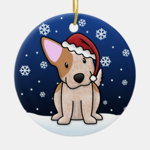 Rond En Céramique Ornement rouge de Noël de Heeler de bande dessin