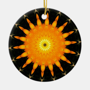 Rond En Céramique Ornement Soleil Orange