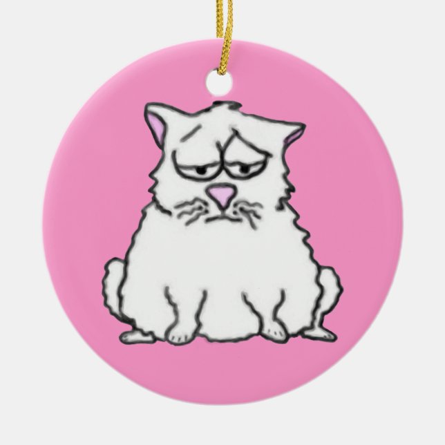 Rond En Céramique Ornement triste de chat (Devant)