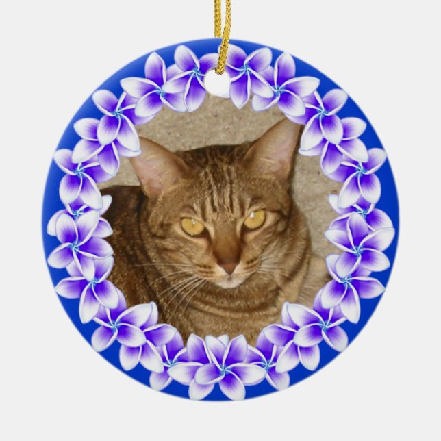 Rond En Céramique Ornement tropical de photo de Lei de Plumeria (Devant)