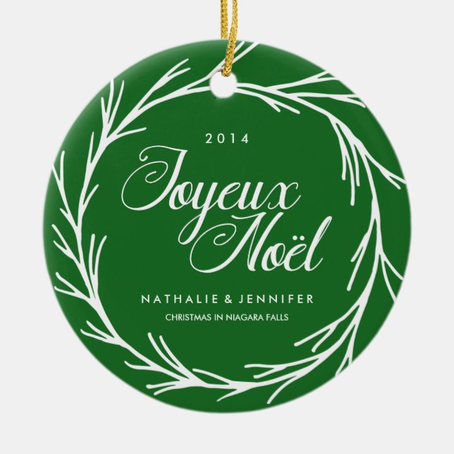 Rond En Céramique Ornement vert traditionnel de photo de Noël (Devant)