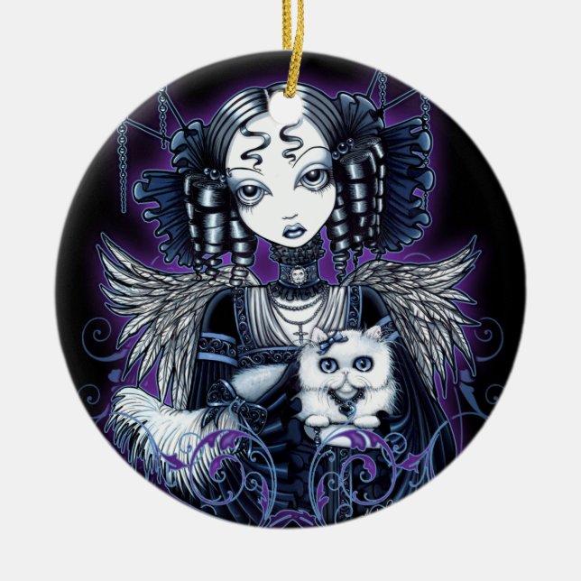 Rond En Céramique Ornement victorien gothique d'ange de "Elizabeth" (Devant)