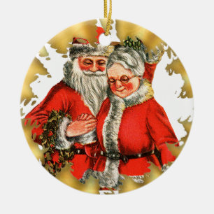 Rond En Céramique Ornement vintage de Noël de M. et de Mme le père