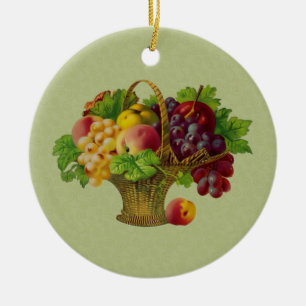 Rond En Céramique Panier de fruits Ornement d'art Vintage