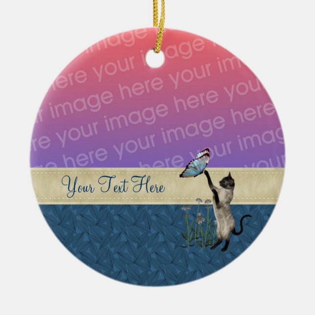 Rond En Céramique Papillon de chats siamois Votre joli ornement phot (Devant)