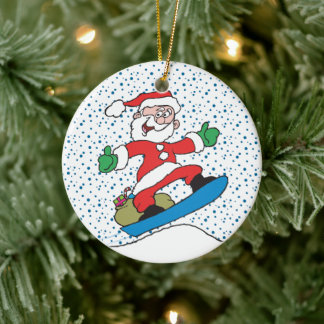 Rond En Céramique Père Noël sur un ornement de snowboard