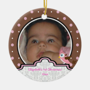 Rond En Céramique Polka point bébé fille premier ornement photo de N