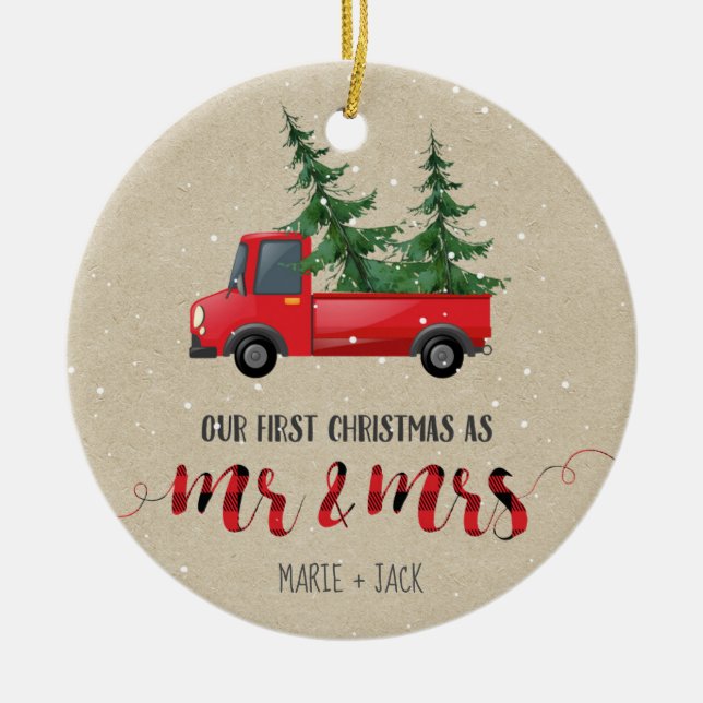 Rond En Céramique Premier cadeau de Noël marié ornement personnalisé (Devant)