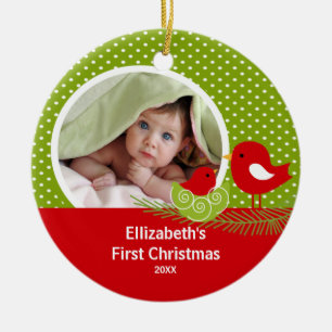 Rond En Céramique Premier Noël de bébé Photo Ornement Bébé Oiseau