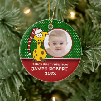 Rond En Céramique Premier ornement de la Girafe de Noël pour bébé