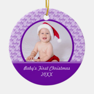 Rond En Céramique Premier ornement de photo de Noël du bébé pourp