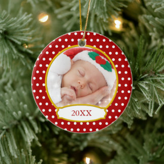 Rond En Céramique Premier ornement photo de Noël du bébé