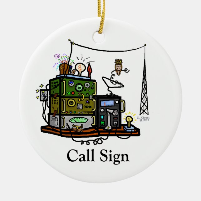 Rond En Céramique Radios folles et ornement de hibou à customiser (Devant)