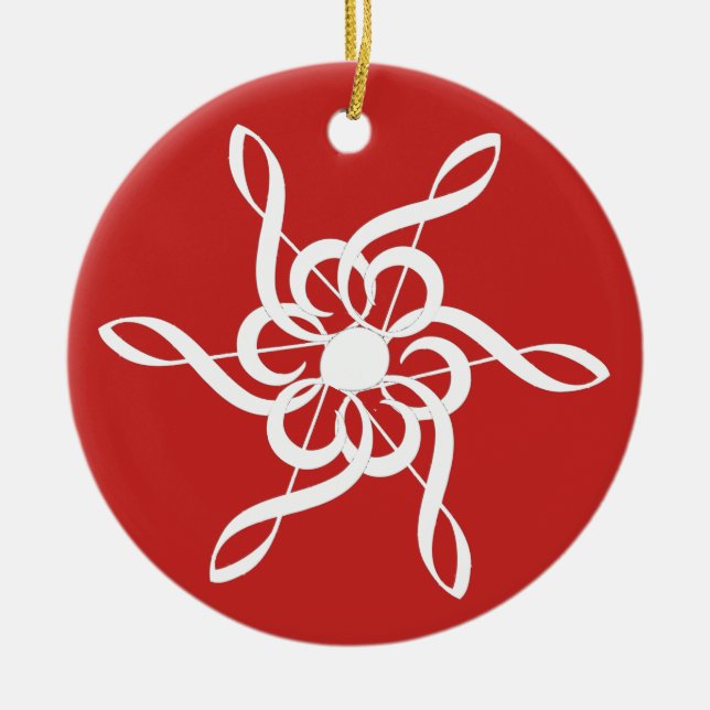 Rond En Céramique Red Treble Clef Snowflake Ornement musical (Devant)