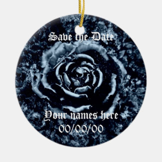 Rond En Céramique Rose Bleu Enregistrer la date ornement