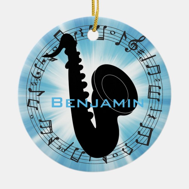 Rond En Céramique Saxophone Silhouette Design Ornement (Devant)
