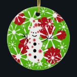 Rond En Céramique Snowman Splotch Keepsaké Ornement<br><div class="desc">Couleurs de Noël traditionnelles blanches, rouges et vertes Snowman Splotch gardien de l'ornement.</div>