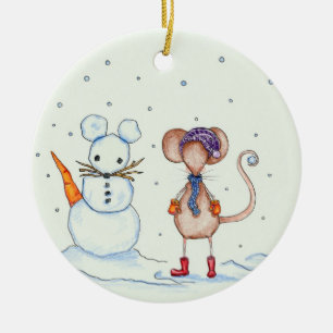 Rond En Céramique Souris de neige et ornement d'ami