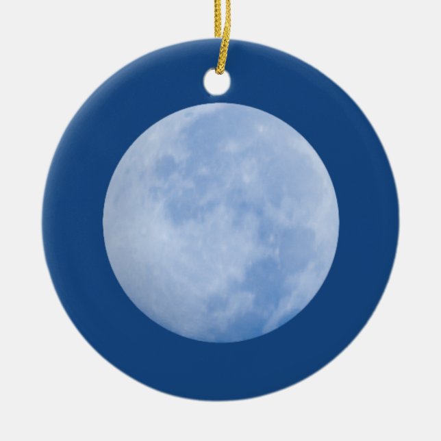 Rond En Céramique une fois dans un ornement d'ami de la lune bleue (Devant)