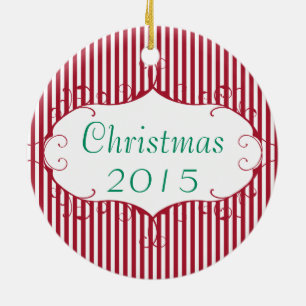 Rond En Céramique Vintage Christmas Family Photo Red Stripe Ornement