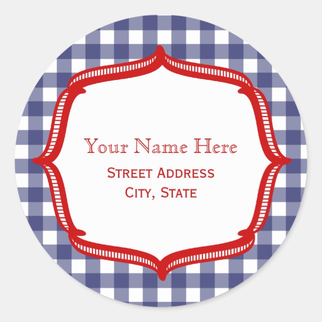 Rond En vichy Bleu Avec Sticker D'Adresse Rouge (Devant)