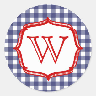 Rond En vichy Bleu Avec Sticker Monogramme Rouge