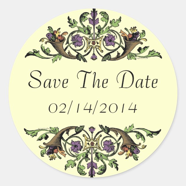 Rond Enregistrer la date Elegant Cornucopia Art Sticker (Devant)