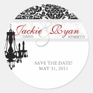 Rond Enregistrer la date Sticker Chandelier BW Damask