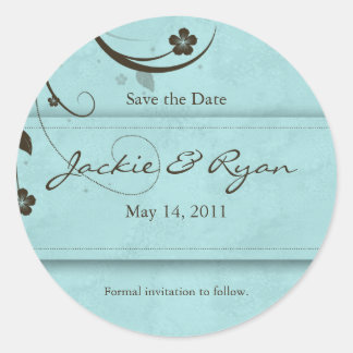 Rond Enregistrer la date Sticker Fleur bleu aquarelle