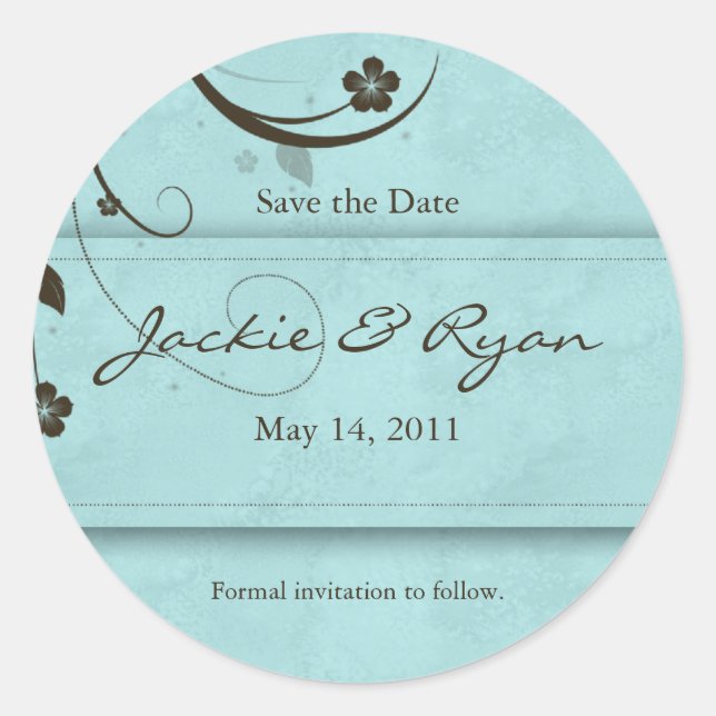 Rond Enregistrer la date Sticker Fleur bleu aquarelle (Devant)