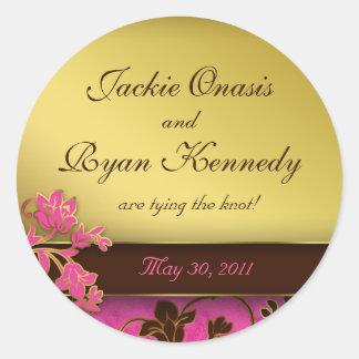 Rond Enregistrer le sticker date or Floral PInk Brown 2