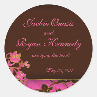 Rond Enregistrer le sticker date or rose florale Brown