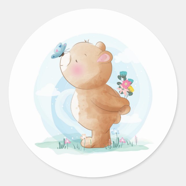 ROND ENVELOPE SEAL STICKER : BÉBÉ OURS & BOUTEILLE (Devant)