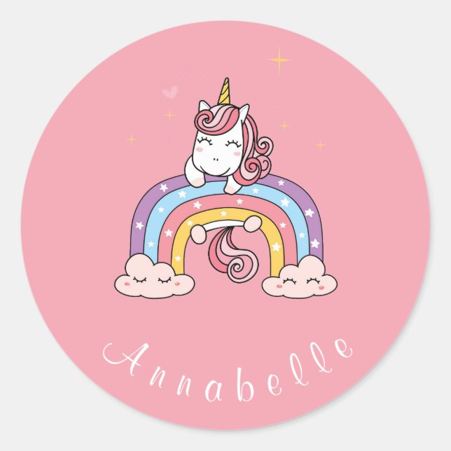ROND ENVELOPE SEAL STICKER : UNICORN SUR UNE PLANCHE (Devant)