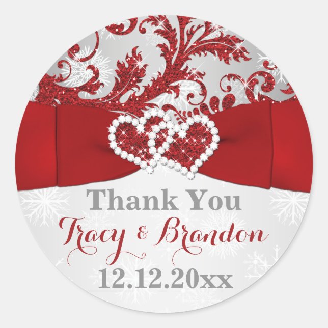 Rond Enveloppé dans l'amour Joint Coeurs Sticker Mariag (Devant)