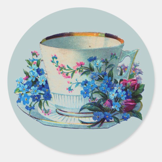 ROND ENVELOPPE STICKER DE SEL AVEC TEACUP VINTAGE (Devant)