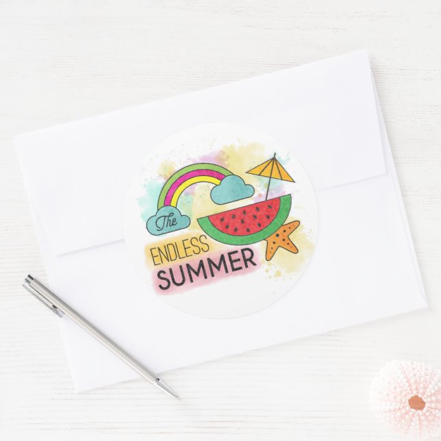 Rond Été Watermelon Sunshine Rainbow Sticker (Enveloppe)